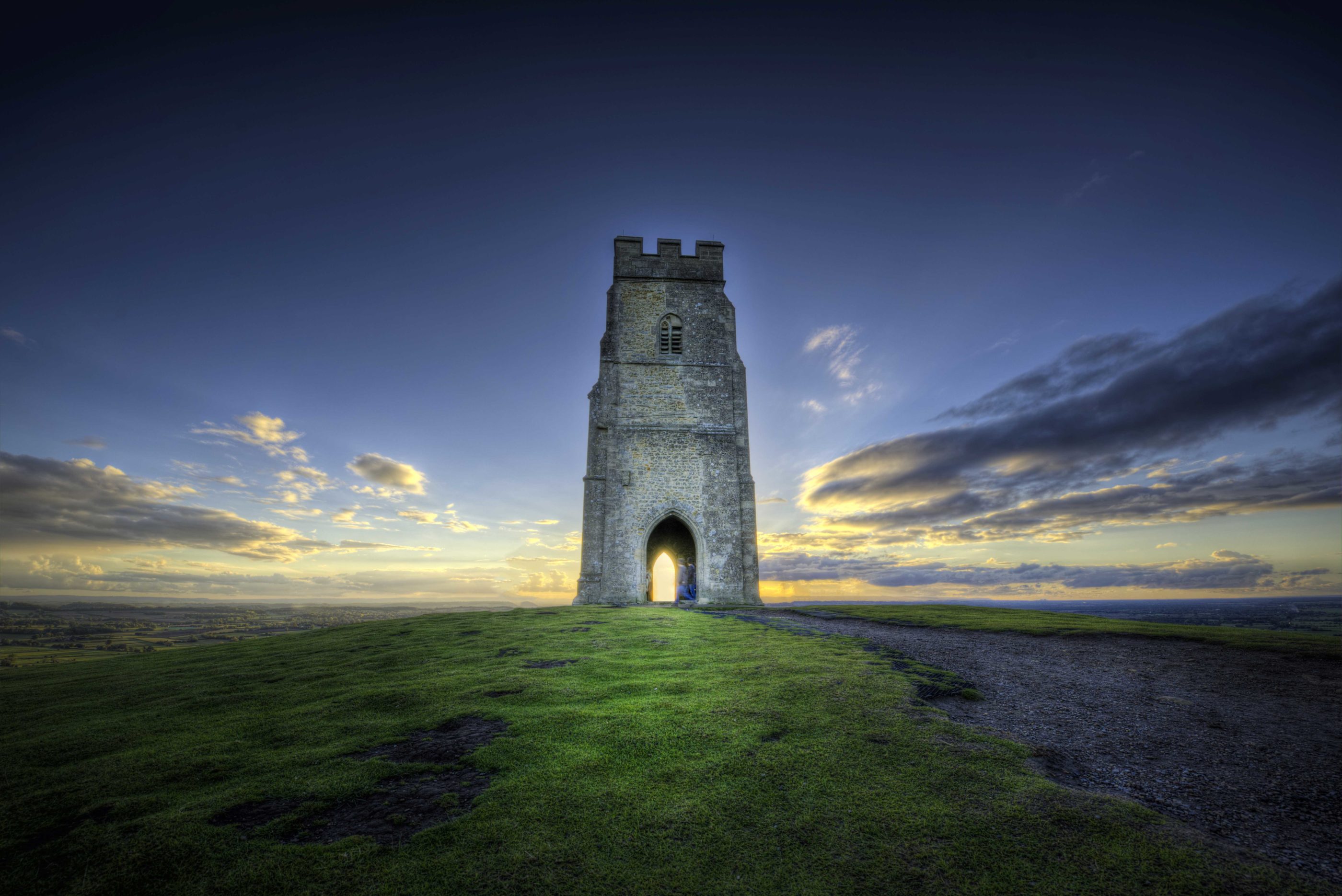 Photo of a castle building at sunset